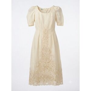 Tesoros Hand-Embroidered Cream Vintage Dress Artisanal Manila Bridal Midi